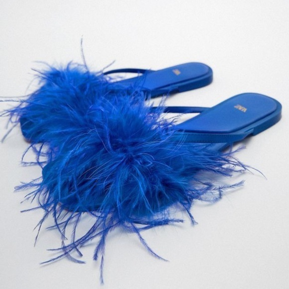 Zara Blue Feather Sandals